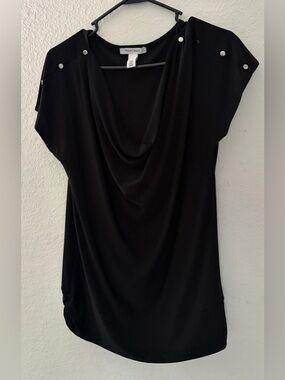 White House Black Market Black Crewneck Top with Subtle Stitching